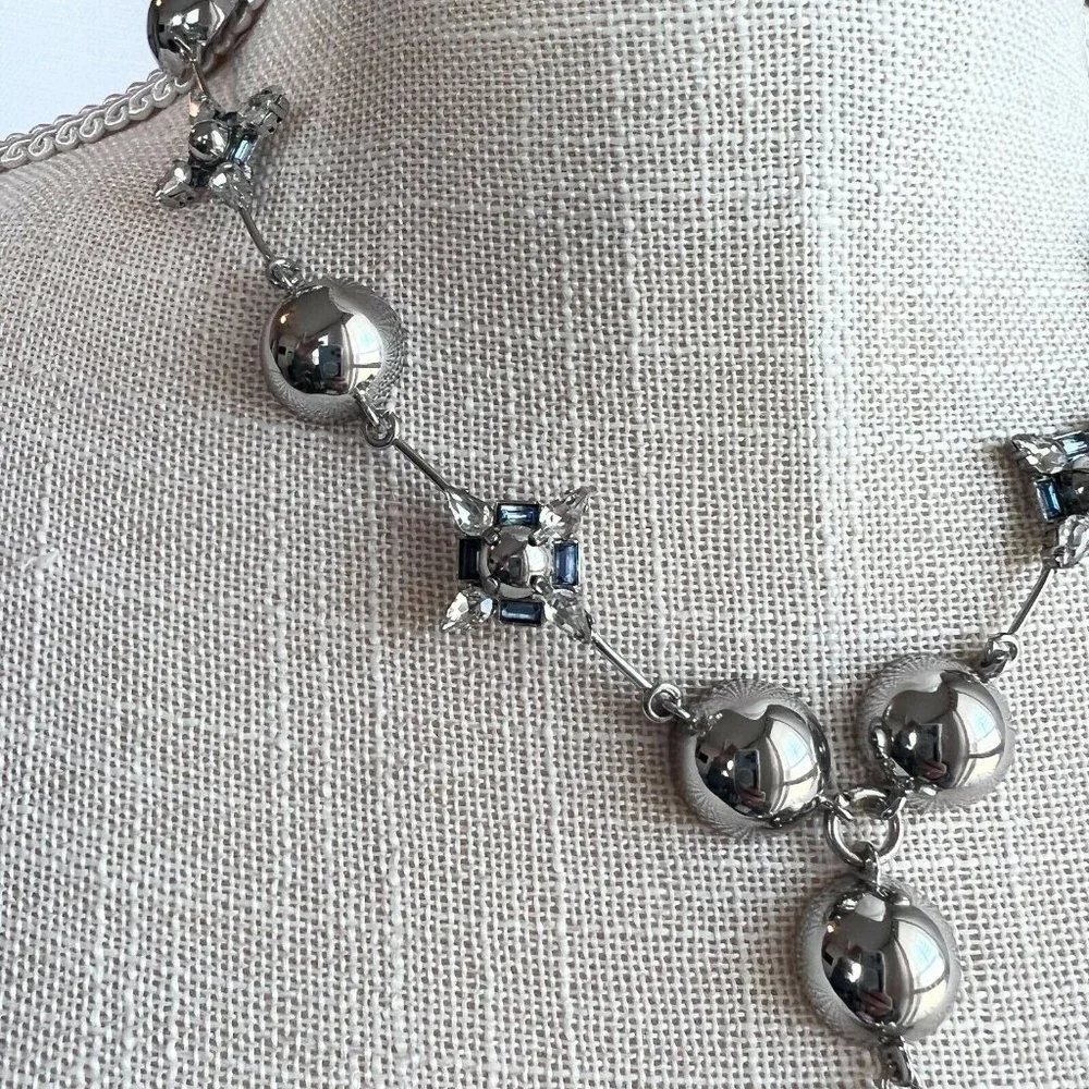 Silver Chrome Blue Crystal Fashion Necklace Never Worn Stunning‎